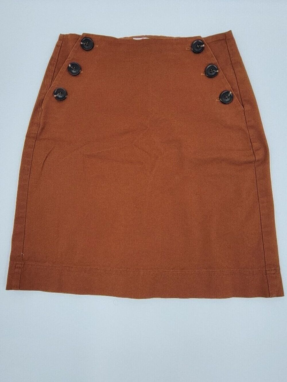 Boden Cotton Twill A-Line Skirt Button Pockets 6 Long Lined Stretch Cotton Brown